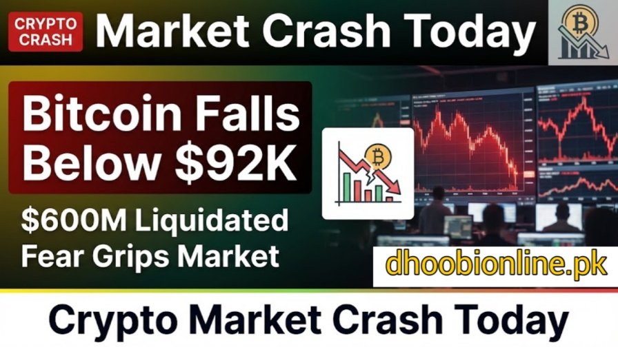 Crypto Market Crash Today: Bitcoin Slides Below $92k as $600M Positions Liquidated